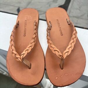 Maria Farro Grecian leather braided thong tan sandals sz 39 festival boho hippie